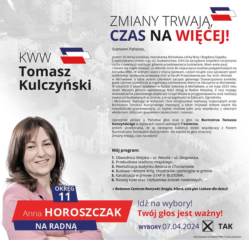 Sylwetki kandydatów do Rady Miejskiej, odc. 11: Anna Horoszczak 